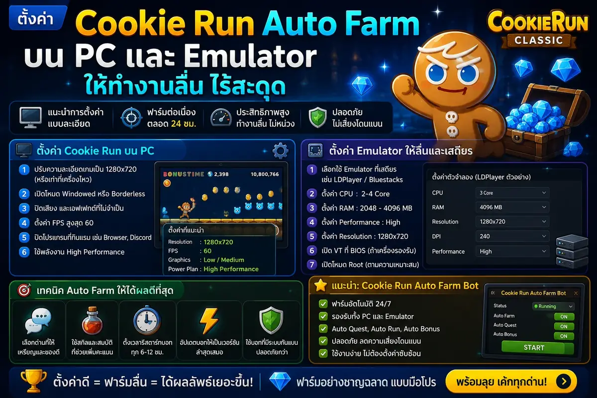 ตั้งค่า Cookie Run Auto Farm บน PC และ Emulator ให้ทำงานลื่น