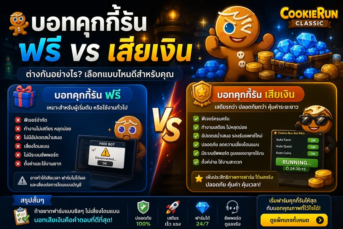 บอทคุกกี้รัน ฟรี vs เสียเงิน ต่างกันอย่างไร เลือกแบบไหนดี